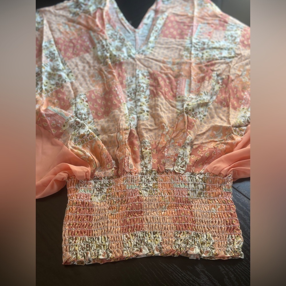 Adora “Beside You” Peach Floral Dolman Sleeve Top - Picture 5 of 5